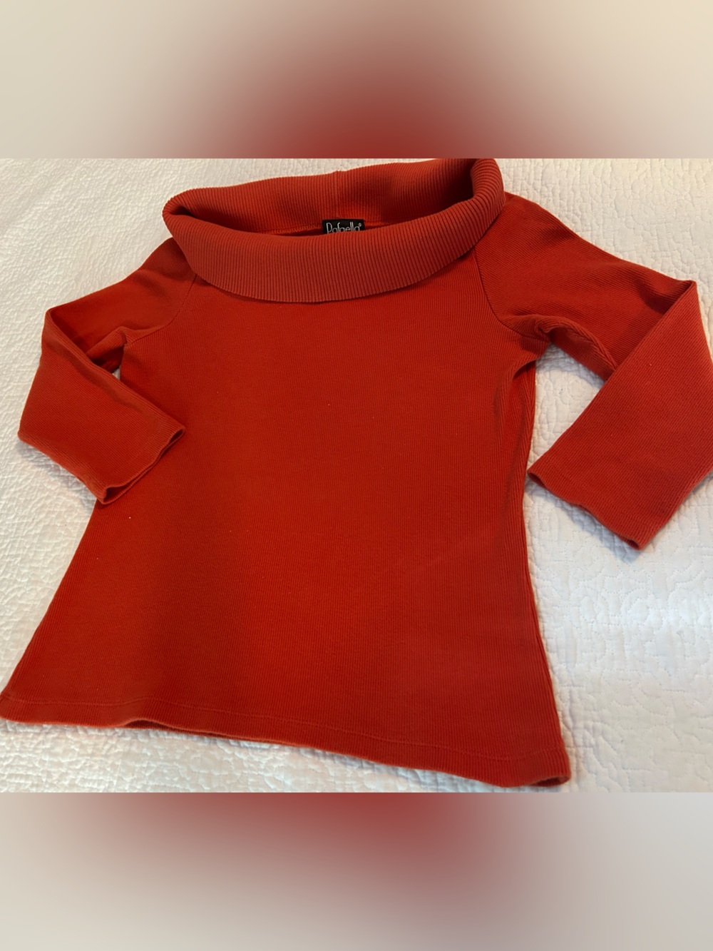 Rafaella Petite Ribbed Cowl Neck Top in Orange